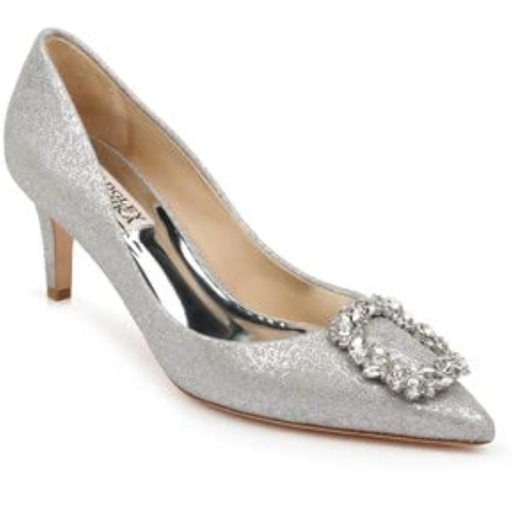 New in box NIB Carrie kitten heel silver Pumps with Embellished Detail